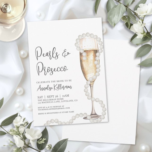 Elegant Pearls & Prosecco Champagne Bridal Shower Invitation (Elegant Pearls & Prosecco Champagne Bridal Shower Invitation)