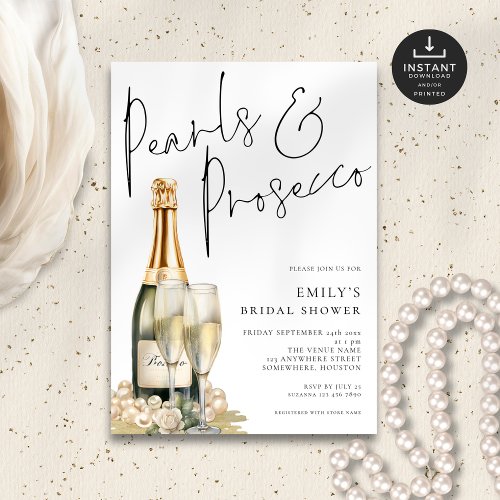 Elegant Pearls Prosecco Glasses Bridal Shower Invitation