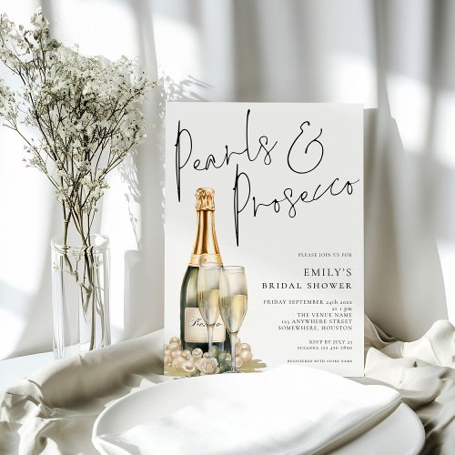 Elegant Pearls Prosecco Glasses Bridal Shower Invitation
