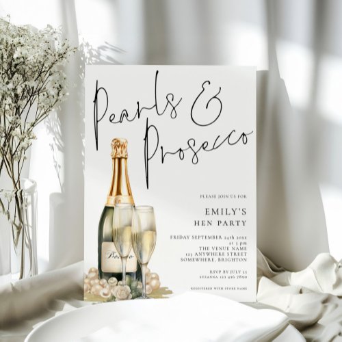 Elegant Pearls Prosecco Hen Party Invitation
