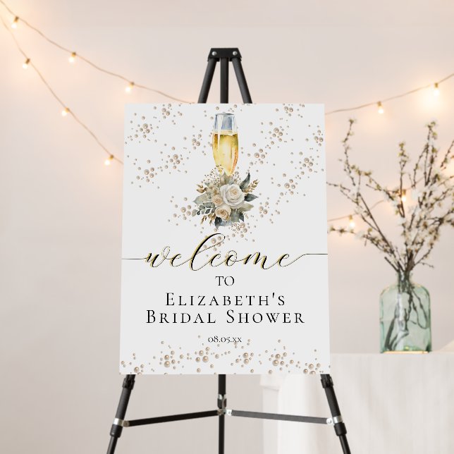 Elegant Pearls & Prosecco Script Welcome Sign (In Situ (Stand))