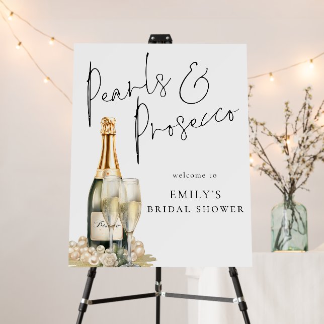 Elegant Pearls Prosecco Welcome to Bridal Shower Foam Board (In Situ (Stand))