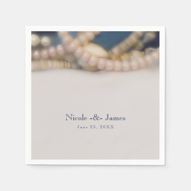 Elegant Pearls & Sea Shell Beach Wedding Reception Paper Napkins (Front)
