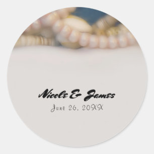 Elegant Pearls & Sea Shells Beach Wedding Favor Classic Round Sticker