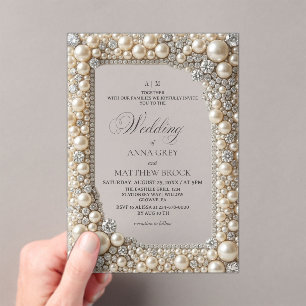 Elegant Pearls Wedding Acrylic Invitations