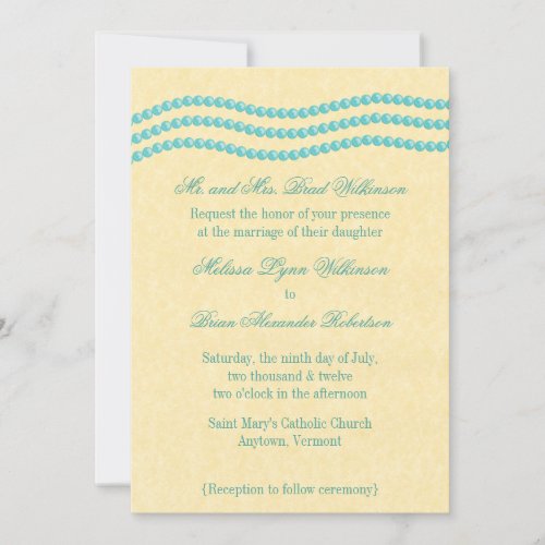 Elegant Pearls Wedding Invitation Turquoise Invitation