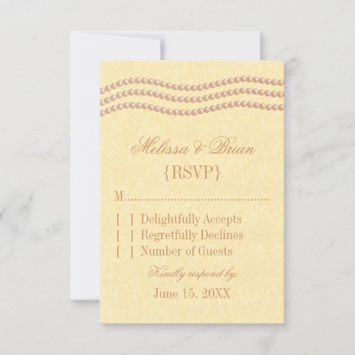 Elegant Pearls Wedding Response Card Champagne