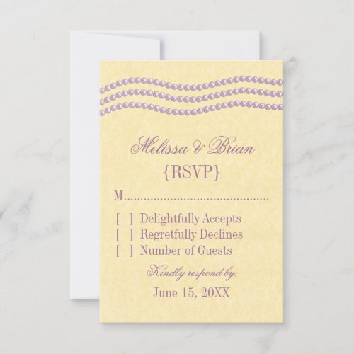 Elegant Pearls Wedding Response Card Lavender
