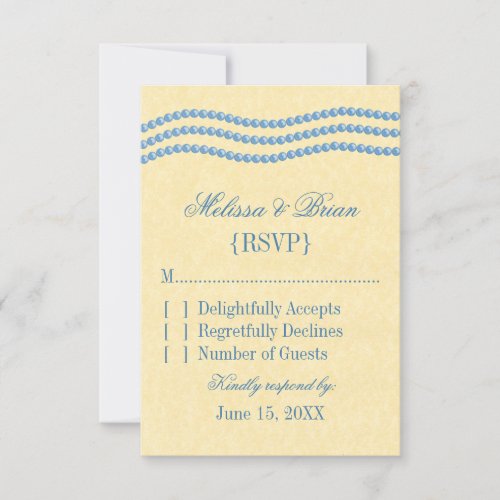 Elegant Pearls Wedding Response Card Light Blue