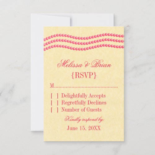 Elegant Pearls Wedding Response Card Magenta