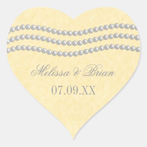 Elegant Pearls Wedding Stickers Ivory Heart Sticker