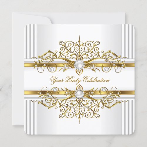 Elegant Pearls White Gold Elegant Birthday Party Invitation