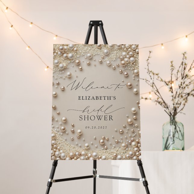 Elegant Pearls with Diamonds Bridal Shower Welcome Foam Board (In Situ (Stand))