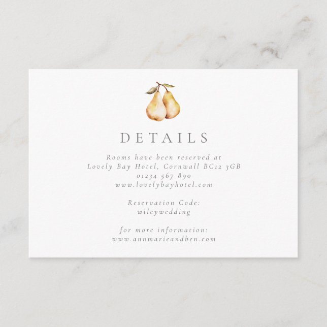 Elegant Pears Wedding Enclosure Card (Front)