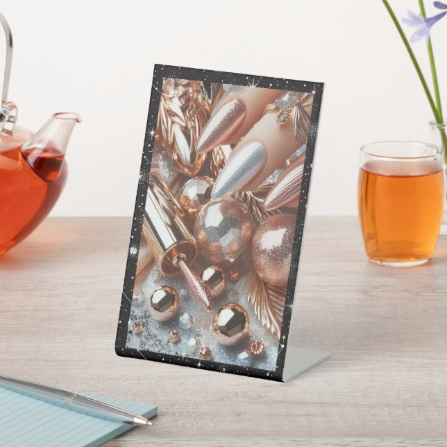 Elegant Pedestal Sign with Glamorous Metallic Fini (In SItu)