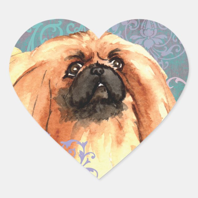 Elegant Pekingese Heart Sticker (Front)
