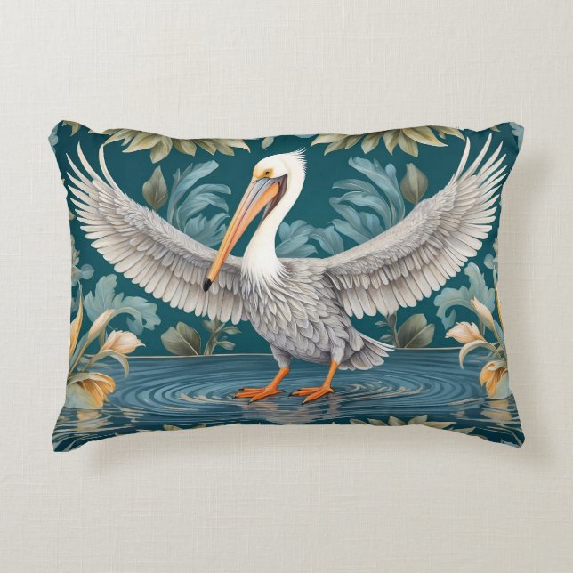 Elegant Pelican Bird Tropical Paradise Accent Pillow (Front)