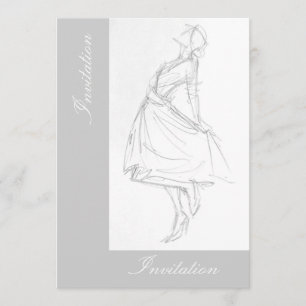 Elegant pencil drawing of woman in dress invitation