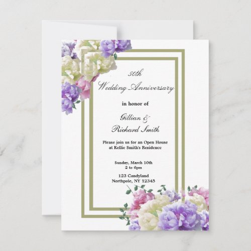 Elegant Peonies Floral 50th Anniversary Invitation