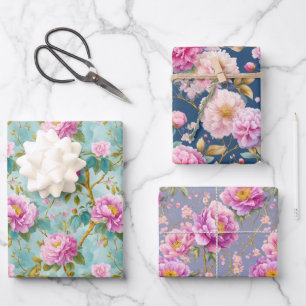 Elegant Peonies Floral Gift Wrapping Paper Sheets