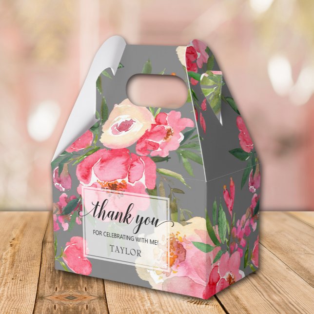Elegant Peonies Floral Gray Favor Boxes (Creator Uploaded)
