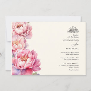 Elegant Peonies floral Muslim Islamic Nikah Invitation