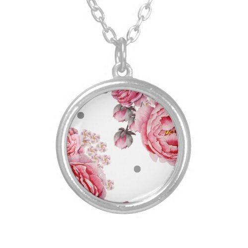 Elegant Peonies Floral Silver Plated Necklace