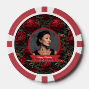 Elegant Peonies Floral Theme Birthday Party Poker Chips