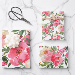 Elegant Peonies Floral Wrapping Paper Sheets