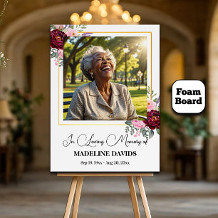 Elegant Peonies Gold Frame Photo Funeral Foam Board