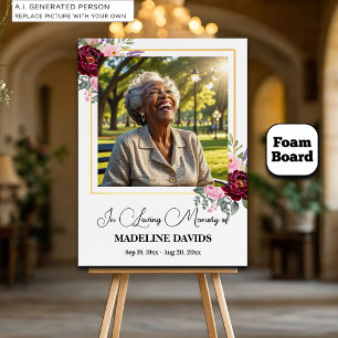 Elegant Peonies Gold Frame Photo Funeral Foam Board