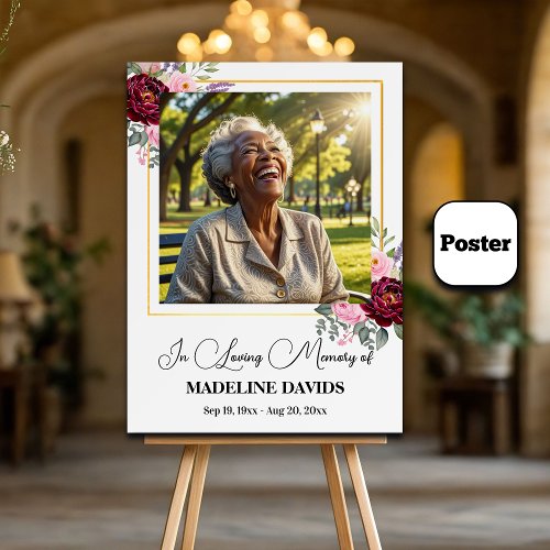 Elegant Peonies Gold Frame Photo Funeral 