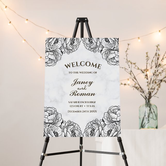 Elegant Peonies Modern and Minimalistic Wedding Foam Board (In Situ (Stand))