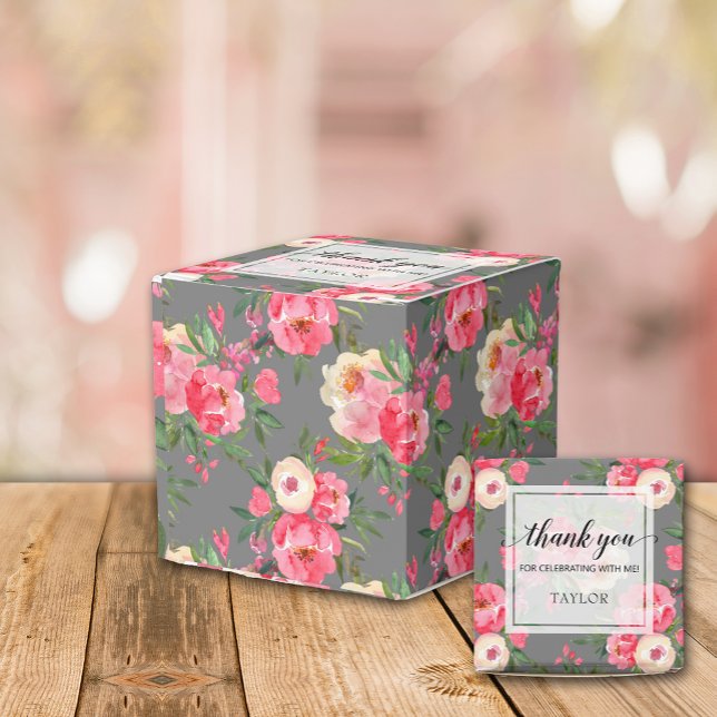 Elegant Peonies on Gray Favor Boxes (Creator Uploaded)