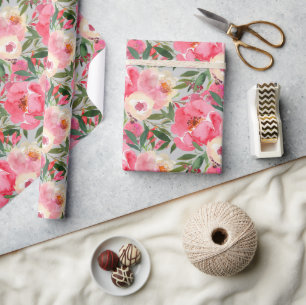 Elegant Peonies on Gray Wrapping Paper