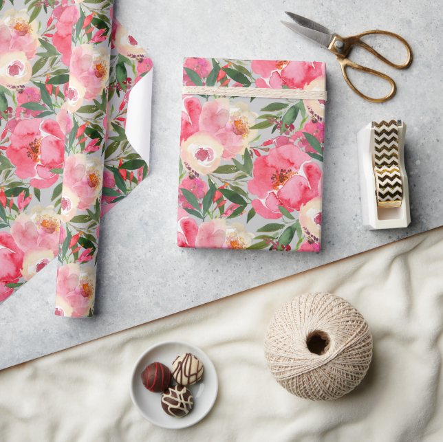 Elegant Peonies on Gray Wrapping Paper (Crafts)