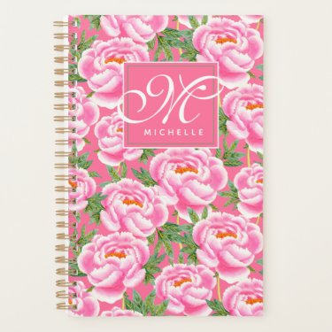 Elegant Peonies Pattern - Hot Pink, Monogrammed