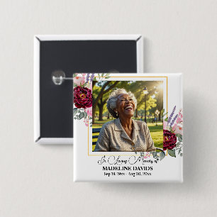 Elegant Peonies Photo Funeral Keepsake  Button