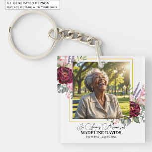 Elegant Peonies Photo Funeral Keepsake  Keychain