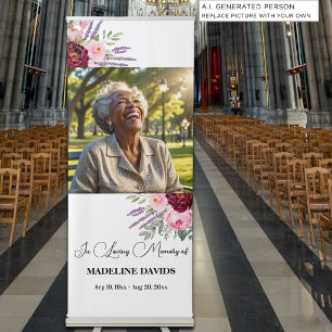 Elegant Peonies Photo Funeral Retractable Banner
