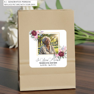 Elegant Peonies Photo Funeral Square Sticker