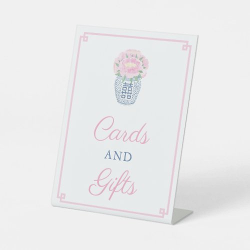 Elegant Peonies Pink And Blue Wedding Cards Gifts Pedestal Sign