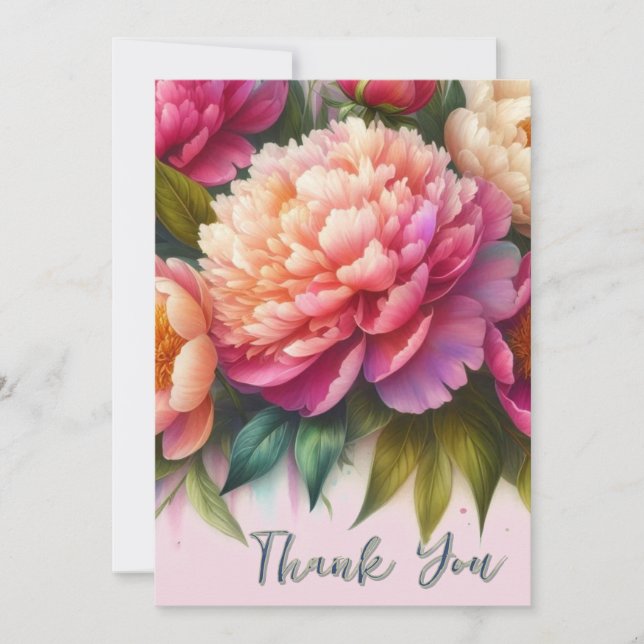 Elegant Peonies Pink Floral Gift  Thank You Card (Front)