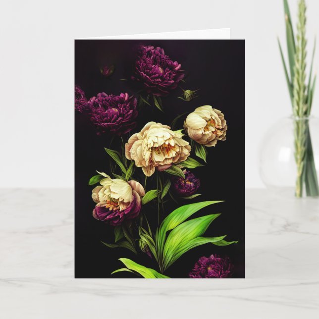 Elegant Peonies & Roses Folded Greeting Card (Front)