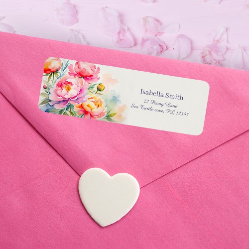 Elegant Peonies Watercolor Floral Return Address Label