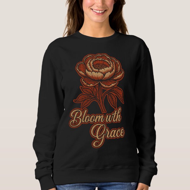 Elegant Peony "Bloom with Grace" Floral Women's Sweatshirt (Front)