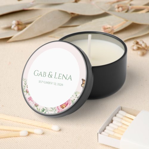 Elegant Peony Blush Floral Wedding Soy Wax Favor C Mini Candle Favors