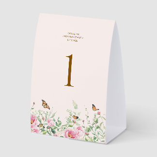 Elegant Peony Blush Pink Floral Wedding Table Numb Paper Table Tent