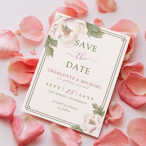 Elegant Peony Blush Pink Wedding Save the Date