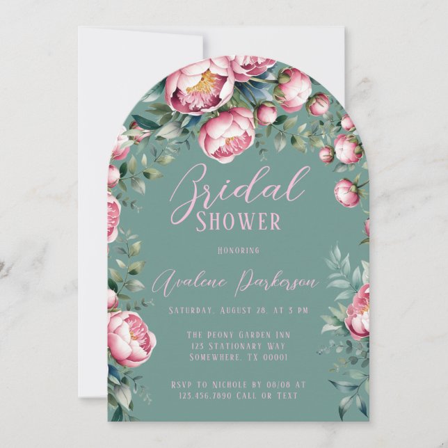 Elegant Peony Bouquet In Watercolor Bridal Shower Invitation (Front)